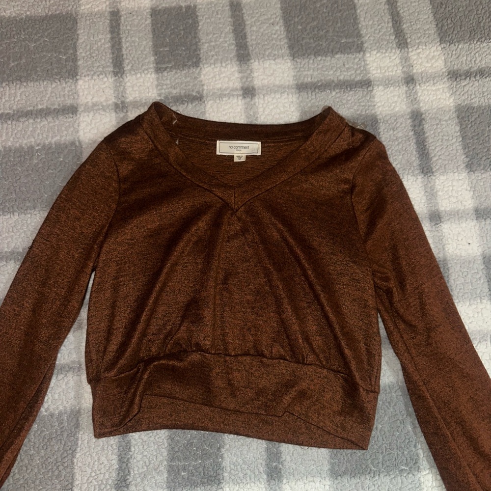 Brown V Neck Long Sleeve Top